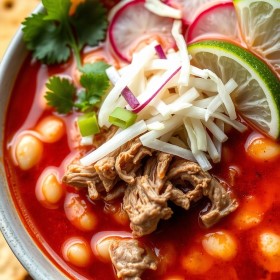 red mexican pozole pork dish recipe